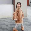 Big Girls' Faux Fur Long Woolen Coat - 2025 Autumn/Winter Style with Fleece