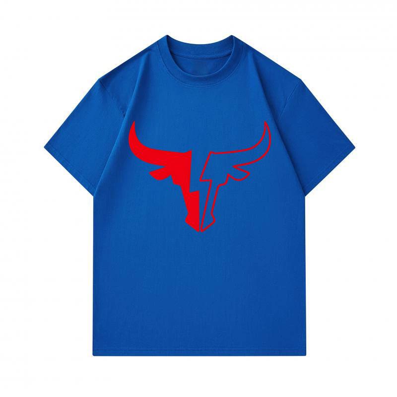 Men's 100% Cotton Crew Neck Short Sleeve T-Shirt, Stylized Red Bull Horn Graphic Printed Casual Soft Breathable Lightweight Daily Wear Tee for Men, Co