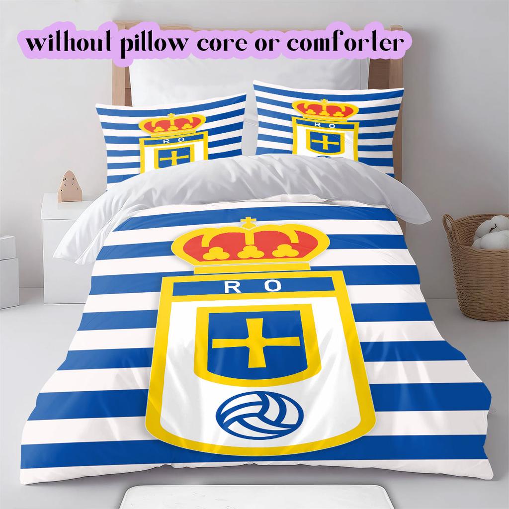 Biancheria da letto con motivo Real Oviedo, Set piumone Copripiumino Federa Regalo di Compleanno per la Casa (1*copripiumino+2*federe,senza imbottitura)