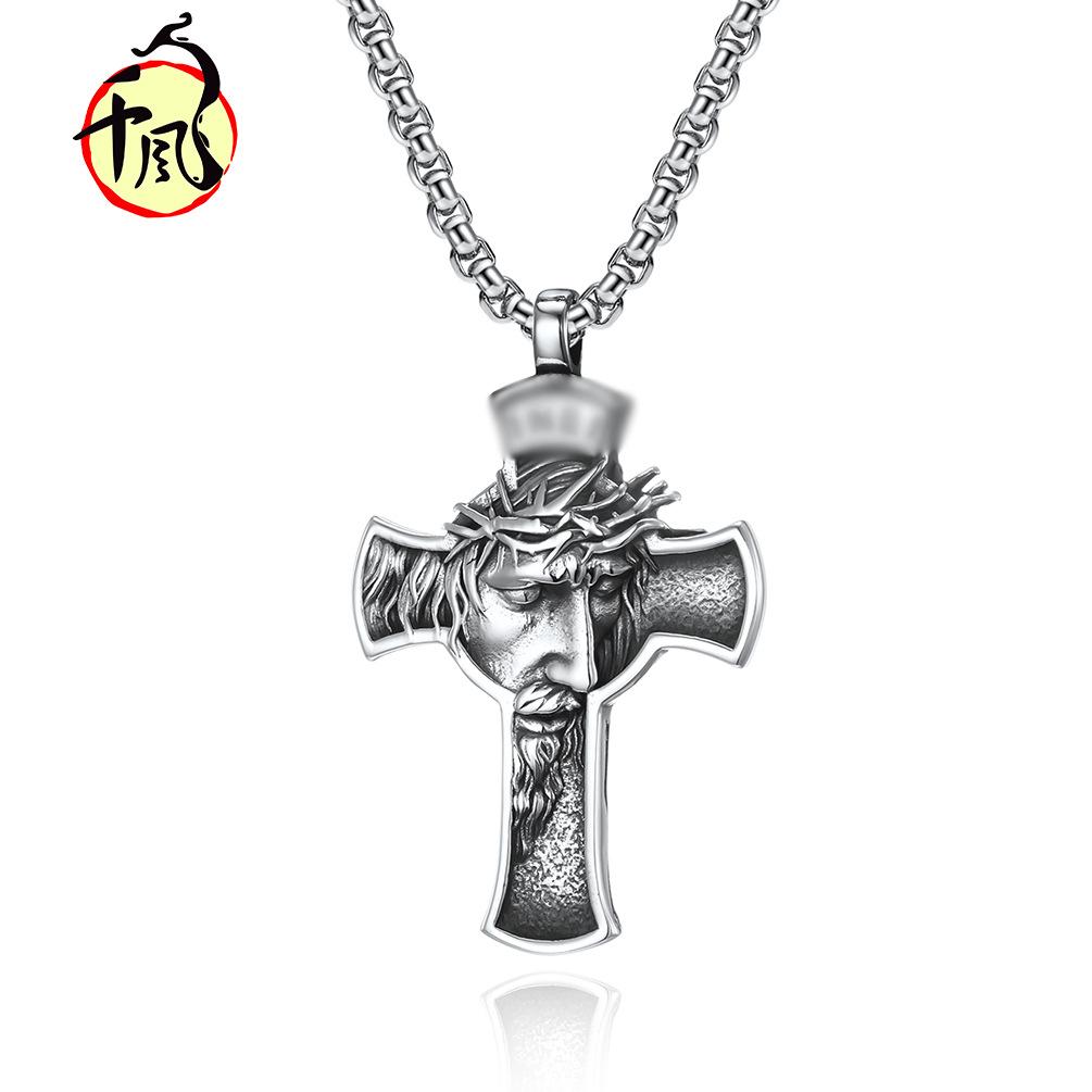 Retro Stainless Trendy Steel Portrait Cross Necklace Pendant Premium Crafted Fashion Accessory