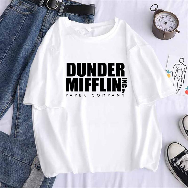 

Офис DUNDER MIFFLIN PAPER INC. Телевизионное шоу. Женская футболка с принтом. Девушка с коротким рукавом. Белая футболка с рисунком в стиле Харадзюку Kawaii. Прямая поставка. L
