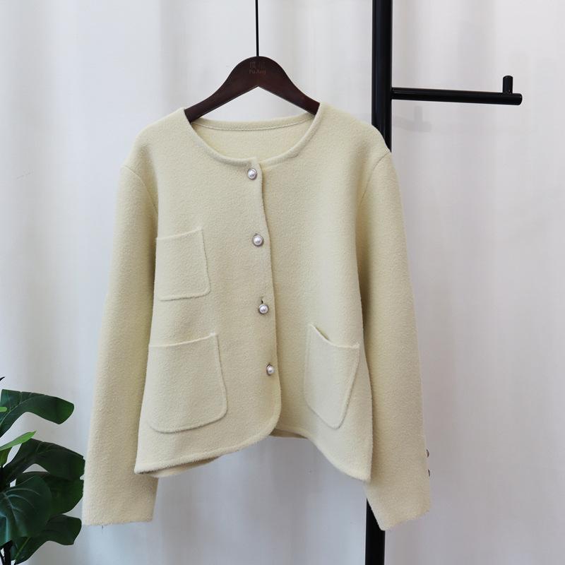 

Кардиган трикотажный двусторонний с круглым вырезом, новый осенне-зимний, свободный, с темпераментом, куртка-свитер женская one size fits all жёлтый