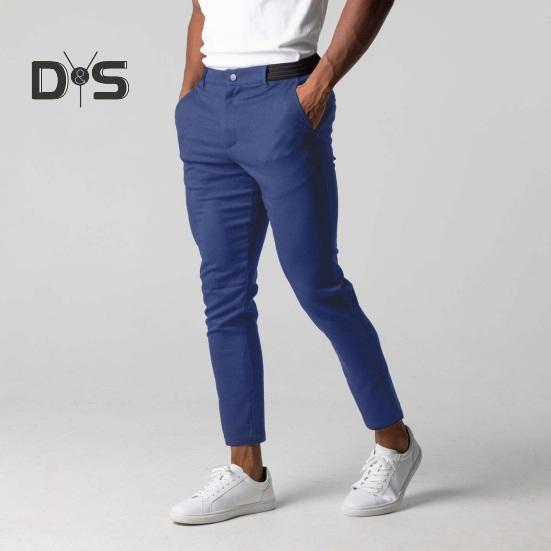 Pantalones de hombre elásticos de cintura media con botones y bolsillos con cierre de cremallera pantalones largos formales de negocios suaves y transpirables de Color sólido ajustados