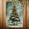 Vintage Christmas Tree Metal Tin Sign Wall Art Decor, Winter Holiday Gallery Living Room Bathroom Coffee Shop Garage Iron Foil E
