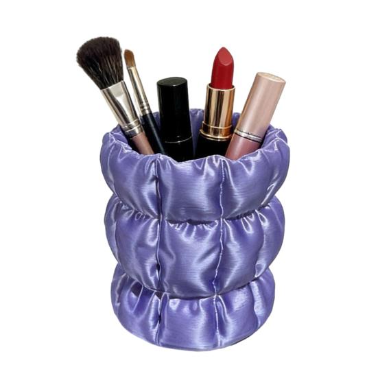 Yousheng Macaron Color Pen Holder, Cloud Pleat Design Pencil Holder, Soft Satin Compact Desktop Organizer for Pens Makeup