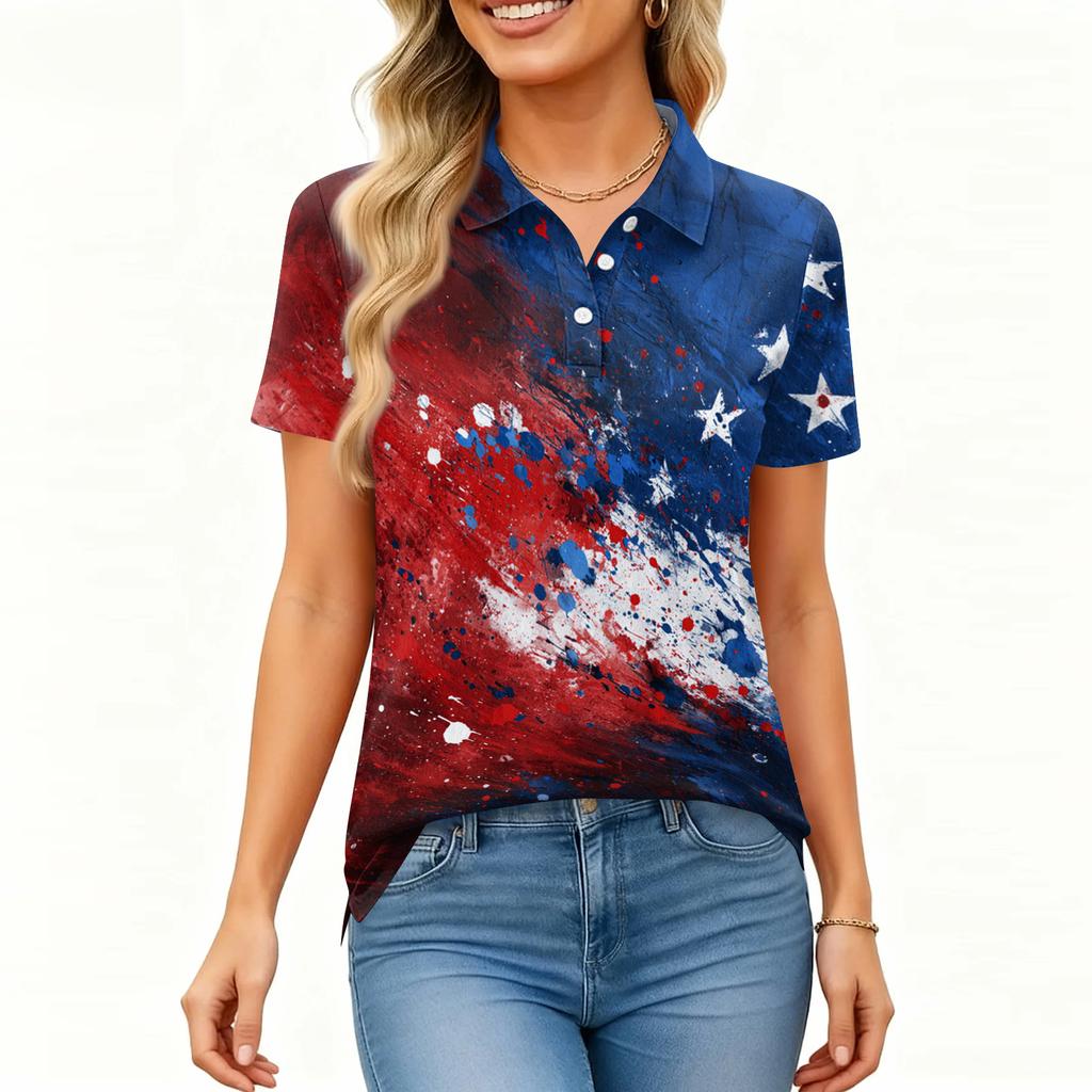 Women's Fashion Casual Lapel Short Sleeve Printed Shirt Women's Button Up Tops