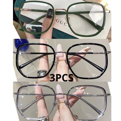 3PCS Oversized Square Myopia Glasses Women Men Fashion Block Blue Light Prescription Nearsighted Optical Glasses