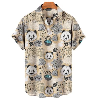 Vintage Erkek Gömleği Panda Desenli 3D Baskı Erkek Giyim Yazlık Günlük Hawaii Plajı Hawaii Harajuku Modası Tatil Gömleği