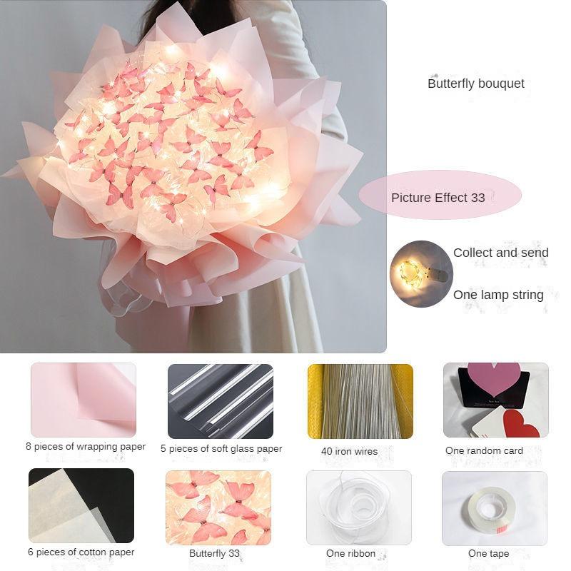 Butterfly Bouquet DIY Handmade Material Bag for Girlfriends Birthday Gift High-end Feeling Girls Table Decoration for Wedding
