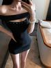 Pure Desire One-Shoulder Black Rivet Dress - Slimming Bodycon Style for Women