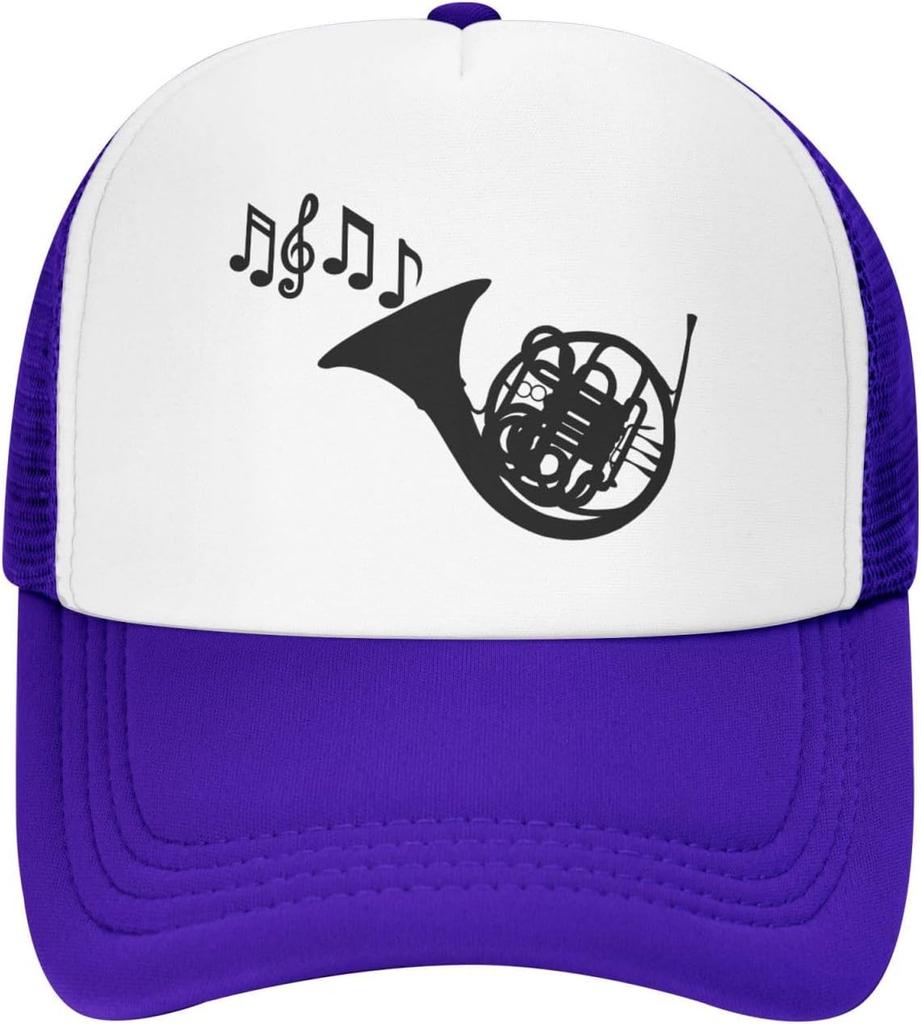 French Horn Music Notes Trucker Hat Adjustable Mesh Back Sun Protection Outdoor Cap