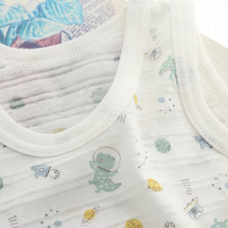 Baby Body Undergarment Mesh Summer Blue Dinosaur 80CM [Baby Koi] Clothes, 3-piece Set, Shirt, Romper, Pattern, Coverall, Camisole, Pattern,