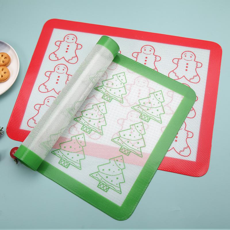 Silikon Bakematte med Juletema Sklisikker Fondantmatte Kjøkkenbenkmatte for Paideig Pizza og Kjeks Ovnskakeformmatte