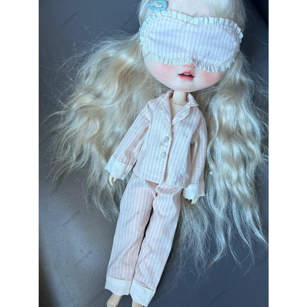 For Blythe Doll 30CM Body 1/6 Ob24 Azone Doll Clothes Stripe Pajamas Sleepwear Silk Printed Pattern Pajamas Suit Girl Clothes