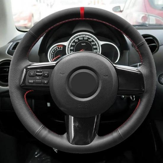 Red-strip Steering Wheel Leather Cover For Mazda 2 2007 2008 2009 2010 2011 2012