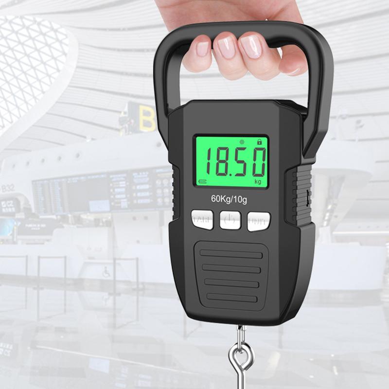 Tragbare Digitale Personenwaage 60kg 10g Elektronische Gepäckwaage Hängewaage Batterie-/USB-Aufladung LCD Angelfischerei Waage