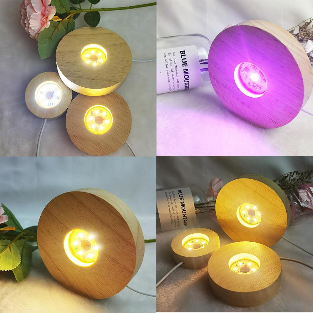 Resin Art Display Round Wood Colorful LED Light Wooden Night Lamp Base Stand for DIY Epoxy Resin Mold Display Base Home Decor
