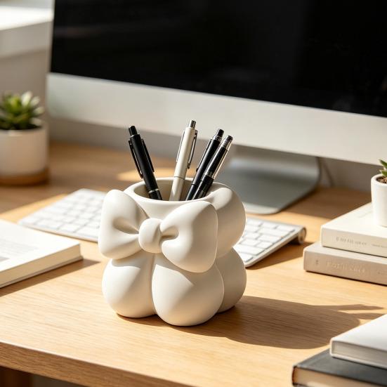 Masaüstü için 3D Baskılı Yay Kalemlik Çok Fonksiyonlu Makyaj Fırçası Saklama Kabı Ofis Malzemeleri İçin Sevimli Makyaj Masası Düzenleyici