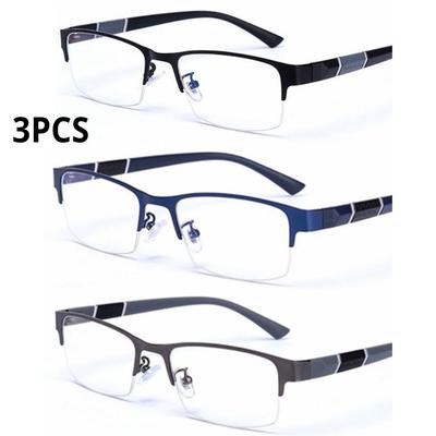 3PCS Myopia Glasses Metal Frame Business Half Frame Men Anti Blue Light Short Sight Eyeglasses