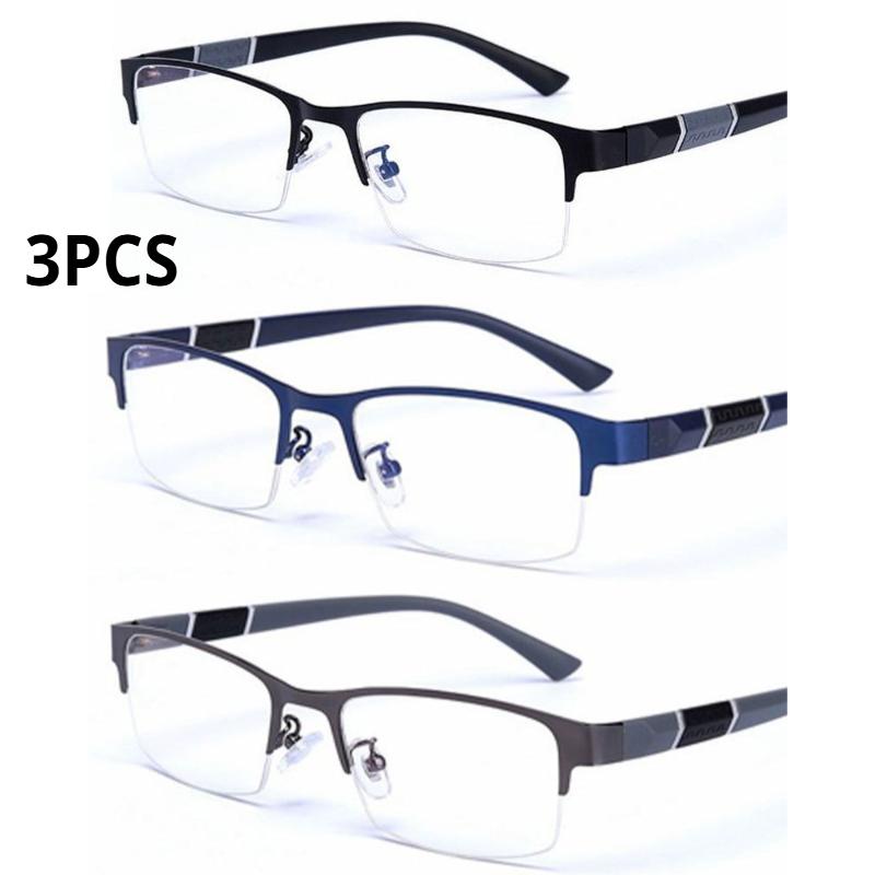 

3 шт. Очки для близорукости Новая металлическая оправа Деловые Готовые Полуободковые Мужские Очки для близорукости с защитой от синего света +2.0