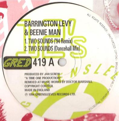 12inch Record BARRINGTON LEVY / BEENIE MAN - Two Sounds GRED419 Greensleeves Re 1994 UK Reggae, Ska & Dub Used