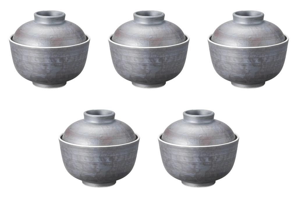 Set of 5 Smoked Silver Round Dessert Bowls x Simmered Food Bowls Setomonohonpo [11.1 9.3 cm]