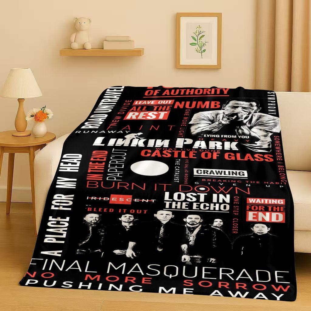 Retro L-Linkin Park Sign Rock Band Music Flannel Blanket,Ultra Soft Warm Plush Throw for Home Bedroom Bed Sofa Cover Camping