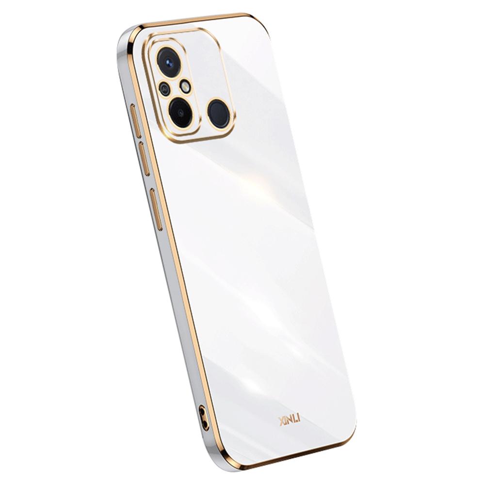 

XINLI For Xiaomi Redmi 12C 4G Precise Lens Cutout Phone Case Electroplating Golden Edge Flexible TPU Cover White