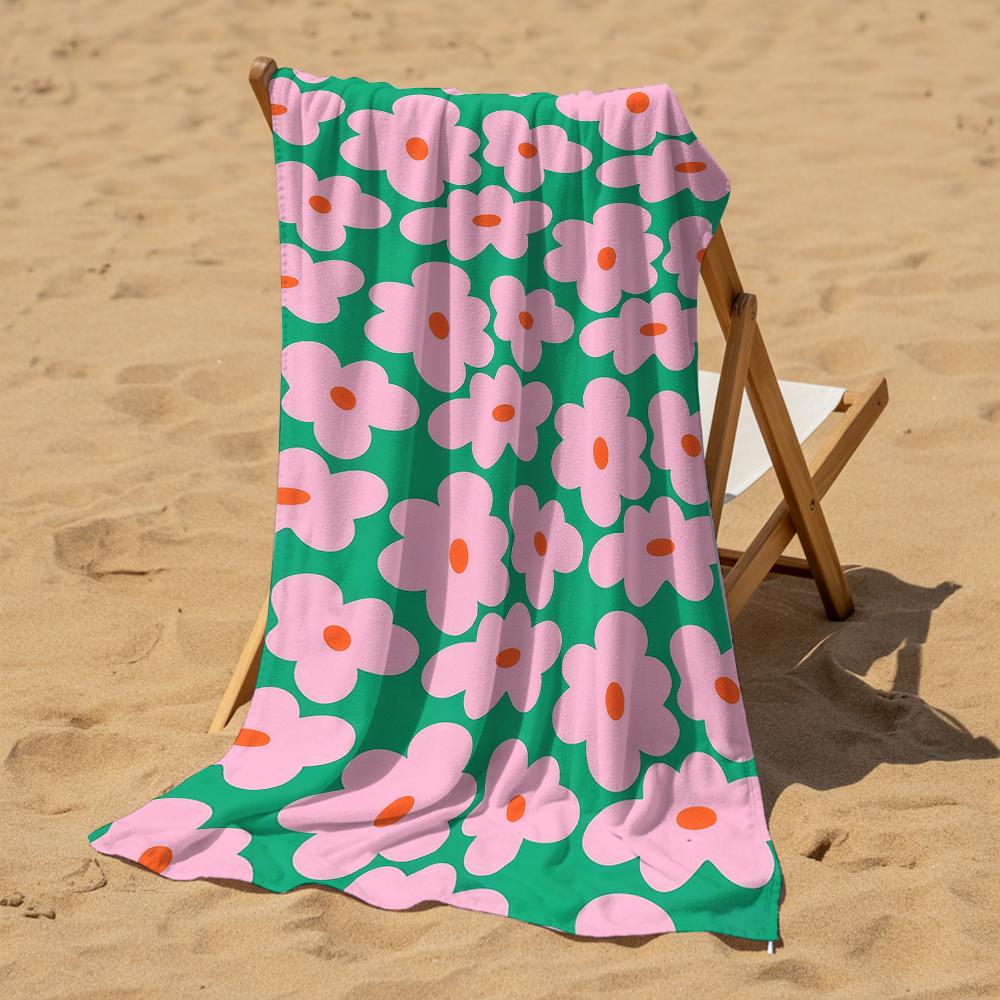 Y2K Pink Floral Soft Portable Travel Towel Unisex Ultra Lightweight Microfiber Oversized Sand Free Quick Dry Beach Towel