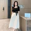 Hepburn Style Patchwork Slim Fit Petite Long Dress - Summer 2025 Korean Edition