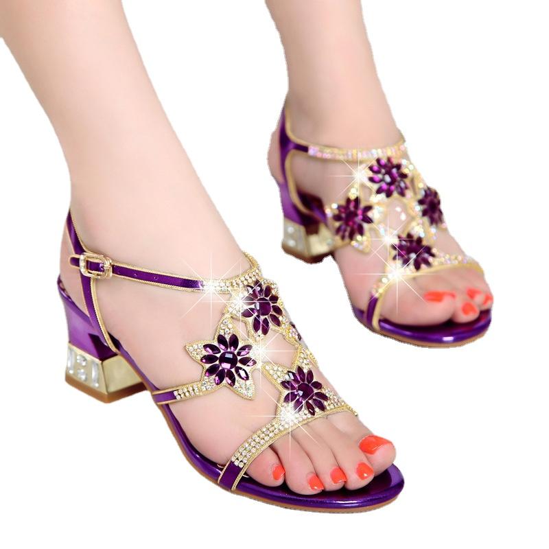 Fashion 2025 New Fashion Sandals Ladies High and Low Heel Sandals Leather Women's Sandals with Diamonds Outdoor Ladies Beach Shoes