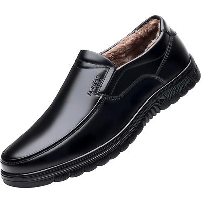 Leather Shoes Thickened Warm First Layer Cowhide Low-top Middle-aged Father Shoes Non-slip and Wear-resistant