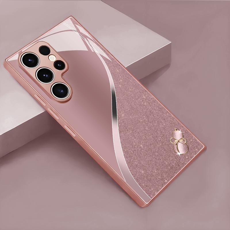 Fashion pink metallic paint glass phone case suitable for Samsung Galaxy S26 S25 S24 S23 S22 S21 S20 FE/Ultra/Plus anti drop