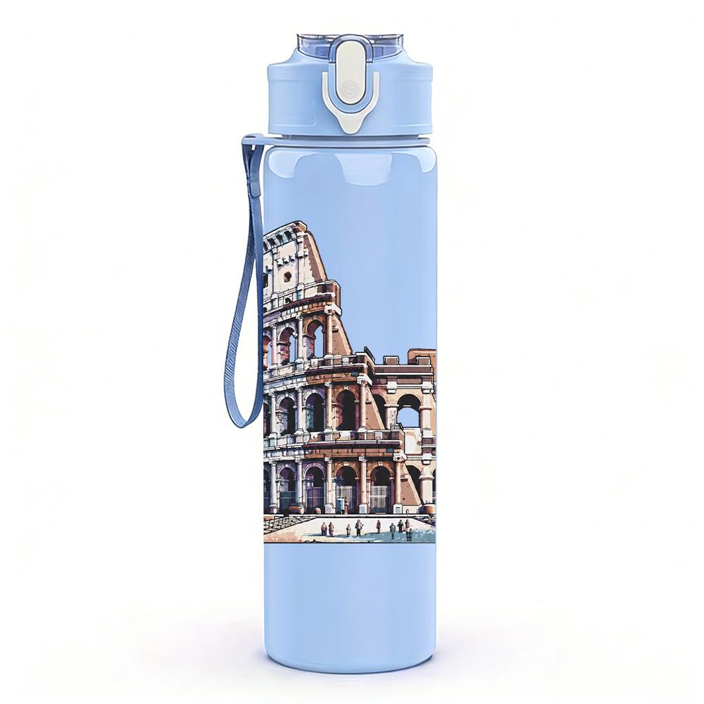 1 Stück Rom Kolosseum Vintage Architektur Druck 750ml Tragbare Sportwasserflasche Auslaufsicher Reise Fitnessstudio Trinkbecher
