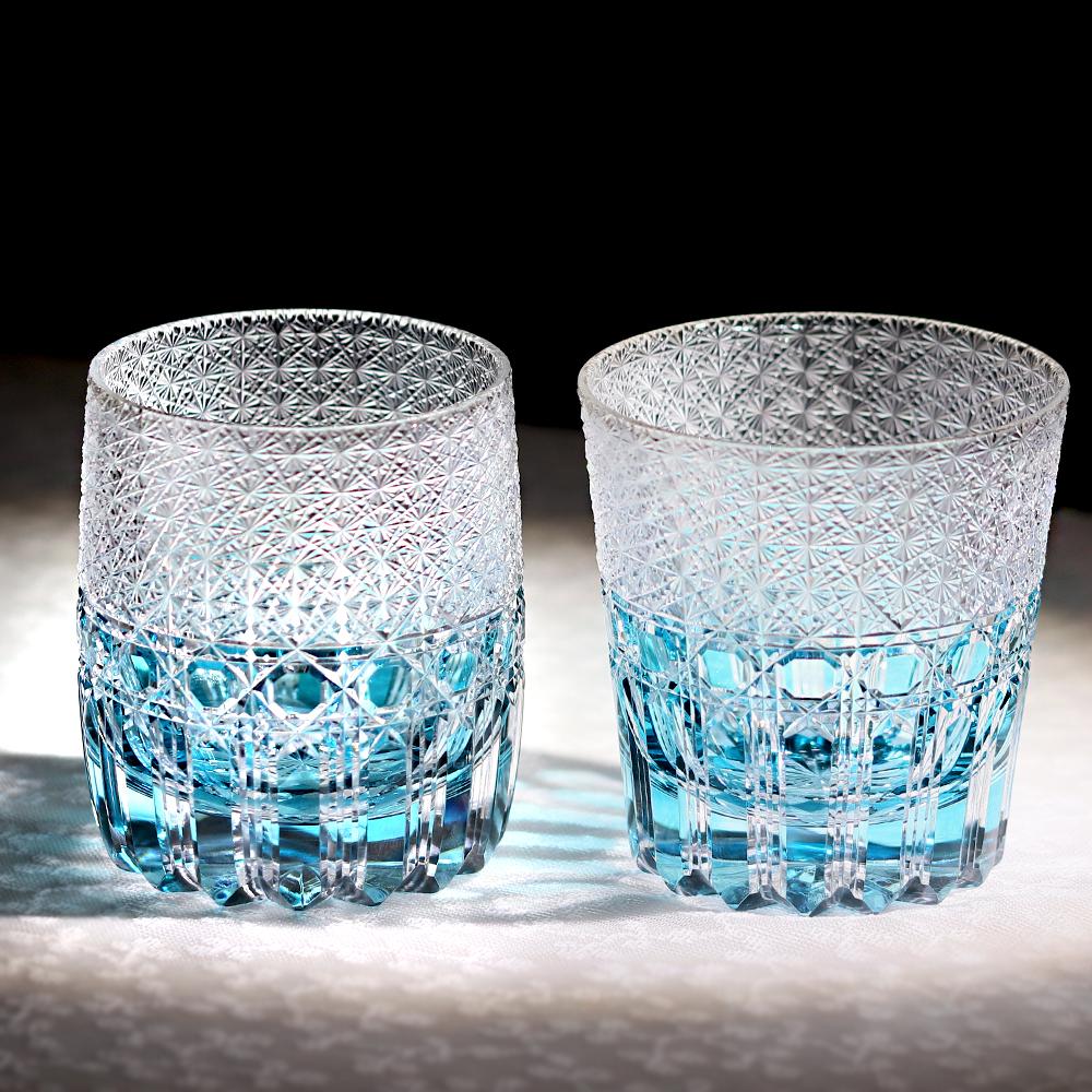 Sky Blue Hand-Carved Edo Kiriko Glass Cup 320ml New Style - Yu Lan (Jade Blue) Japanese Traditional Crystal Whiskey Glass