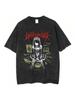 Underground Dark Anime Girl Graphic Print Washed T-Shirt, Vintage Round Neck Casual Short Sleeve Top