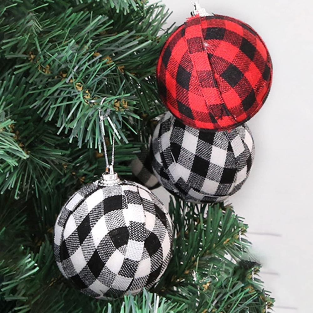 6pcs/bag Vintage Plaid Fabric Ball Hanging Christmas Tree Decorations  Holiday Party