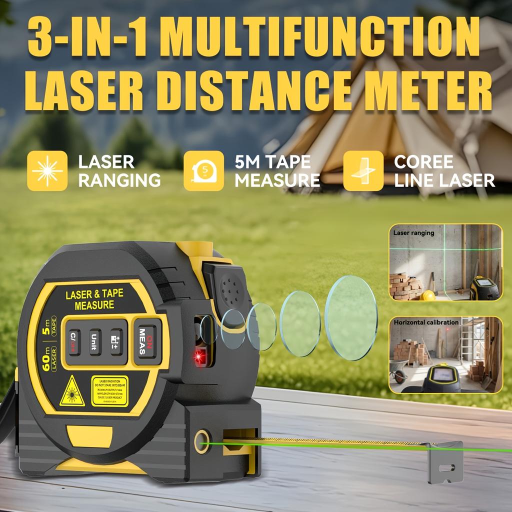 Portable 3-in-1 Digital Laser Tape Measure with 40M Laser and 60MI, HD Display, Meter Inch Foot Units for Building Design