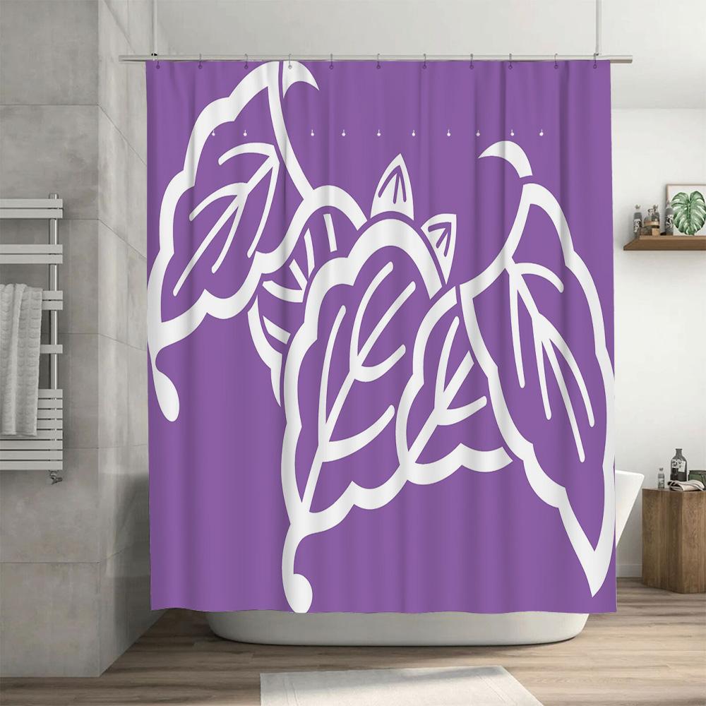 Purple Shower Curtain With White Leaf Pattern Modern Bathroom Decor Waterproof Fabric Material For Home Improvement Easy Install