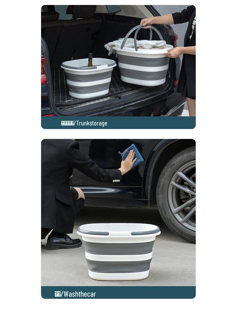 Foldable Household Storage Bucket with Handle - Large Capacity, Portable for Outdoor Camping, Car Use, or Laundry.