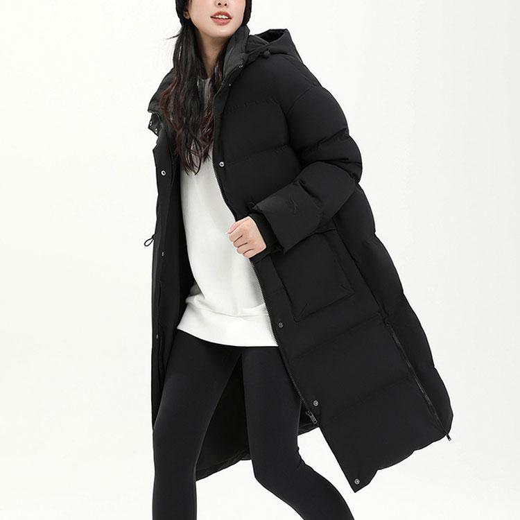 Anta Solid Color Long Warm Thick Down Jacket With Hood Women Outerwear Basic-Black 162418906-2