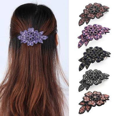 Vintage Durable Flexible Women's Fashion Headwear Accessories Hairpins Hairgrip Rhinestone Hair Clip Crystal Flower