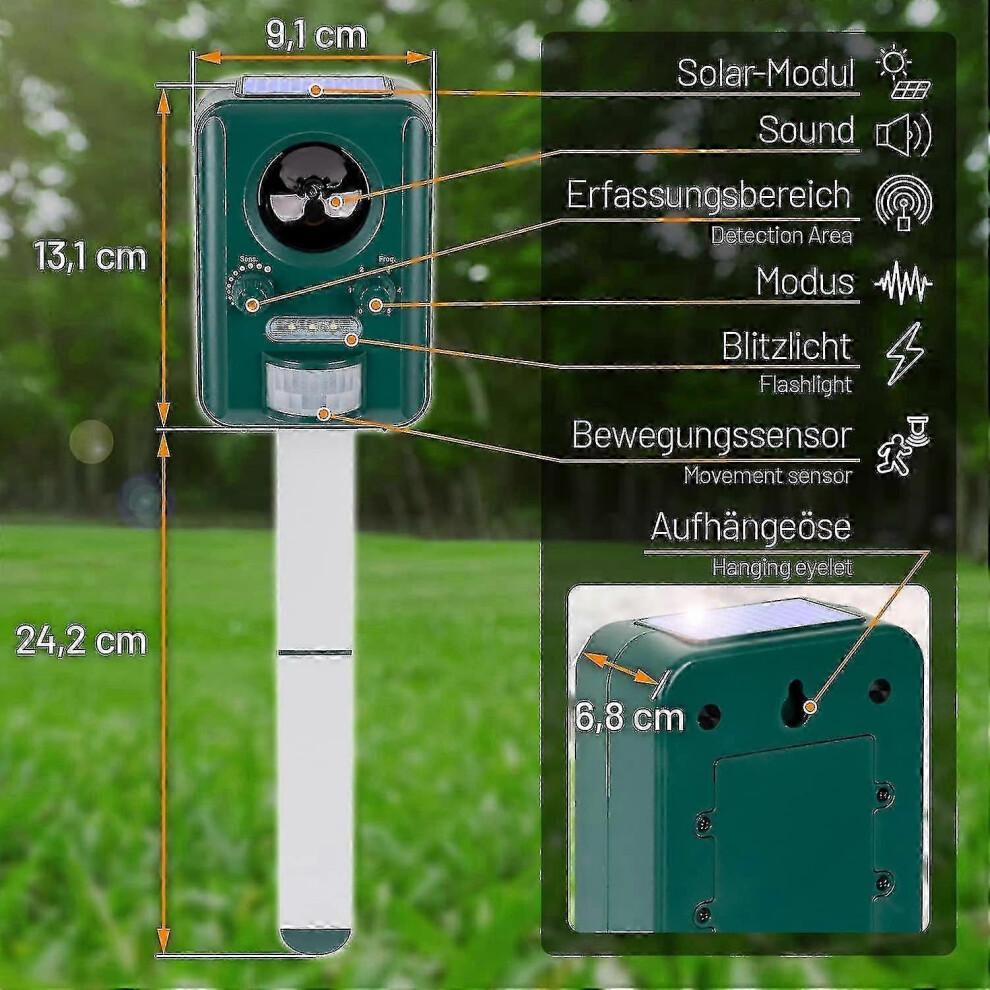 Voss.Sonic 2000 Ultrasonic Animal Repellent with Solar Power for Cats, Dogs, Martens in Gardens/Yards