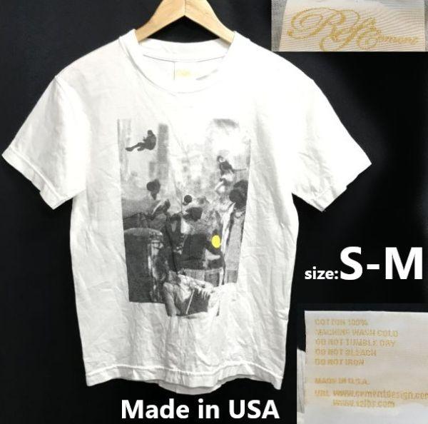 

Ref Garment USA made print short sleeve T-shirt white men s S-M(USED)
