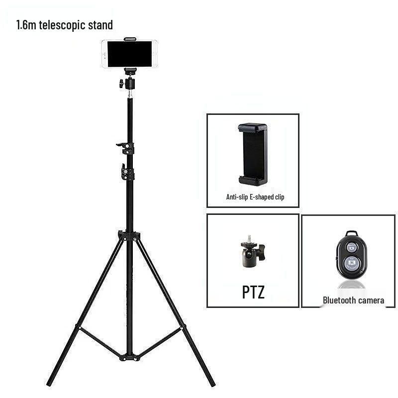 Stativ na mobilní telefon se světelným stojanem pro živé vysílání a fotografování, nastavitelná výška od 1,6 m do 2,1 m