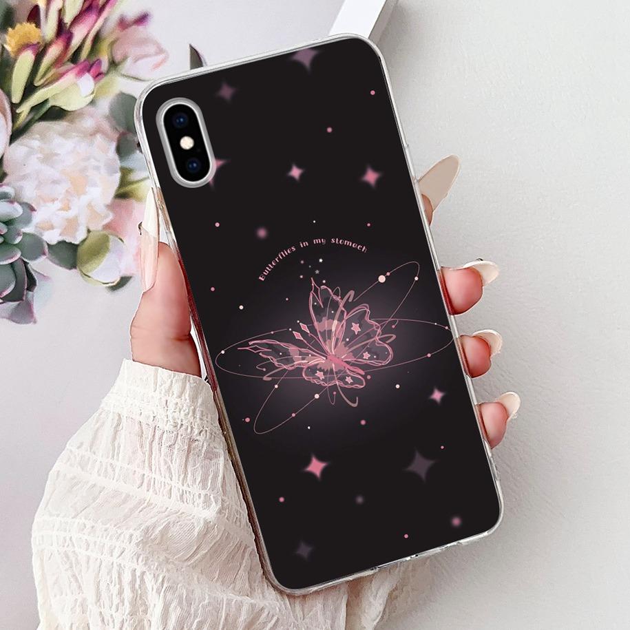 Per iPhone X XS Custodia Popolare Fiore Farfalla Morbido Trasparente Silicone Sottile Cover Posteriore Per iPhoneXS Max XR Custodia iPhoneX Bumper