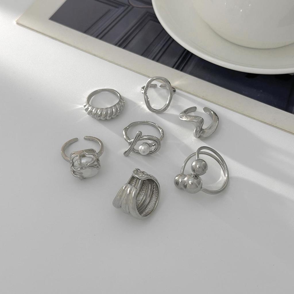 European & American Inlaid Baroque Pearl Geometric Open Ring