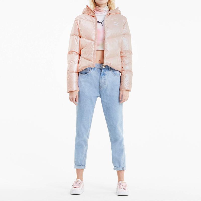 Puma Classics Shine Down Logo Hooded Down Jacket Women Outerwear Pink 599144-15