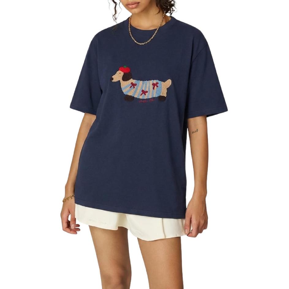 Aelfric Eden Camisetas Gráficas Oversize para Hombre Bordado de Perro Camisetas Casuales para Mujer Top de Manga Corta Algodón Camiseta Linda