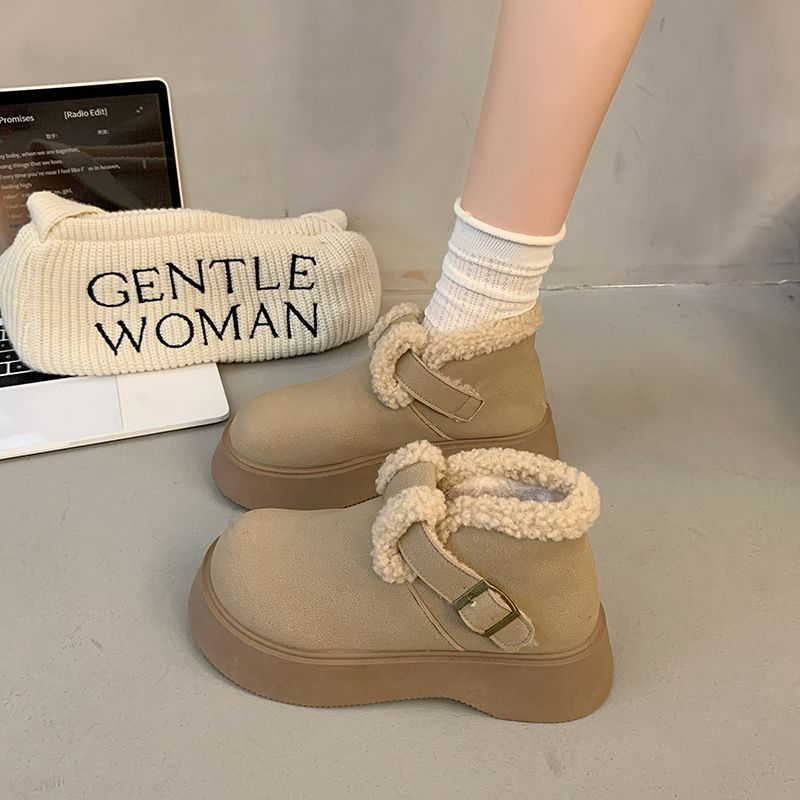 Women's Soft Sole Winter Warm Fur One Snow Boots Padded Lined Ankle Boots Anti-slip Hiking Casual Sports Cotton Boots